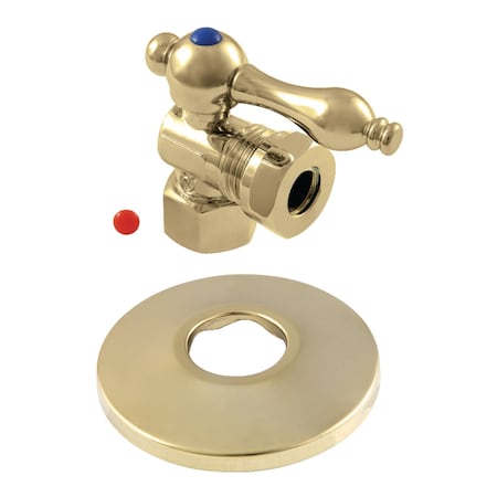 Kingston Brass 1/2" FIP X 1/2" or 7/16" O.D. Slip Joint Quarter-Turn Angle Stop Valve with Flange, Polished Brass CC44102K